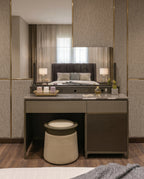 Executive Fluted Dark Wood & Marble Dressing Table Set Arris Concepts