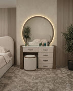 Organic Walnut & Marble Dressing Table Set with LED Mirror Arris Concepts