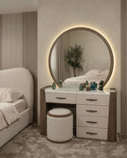 Organic Walnut & Marble Dressing Table Set with LED Mirror Arris Concepts