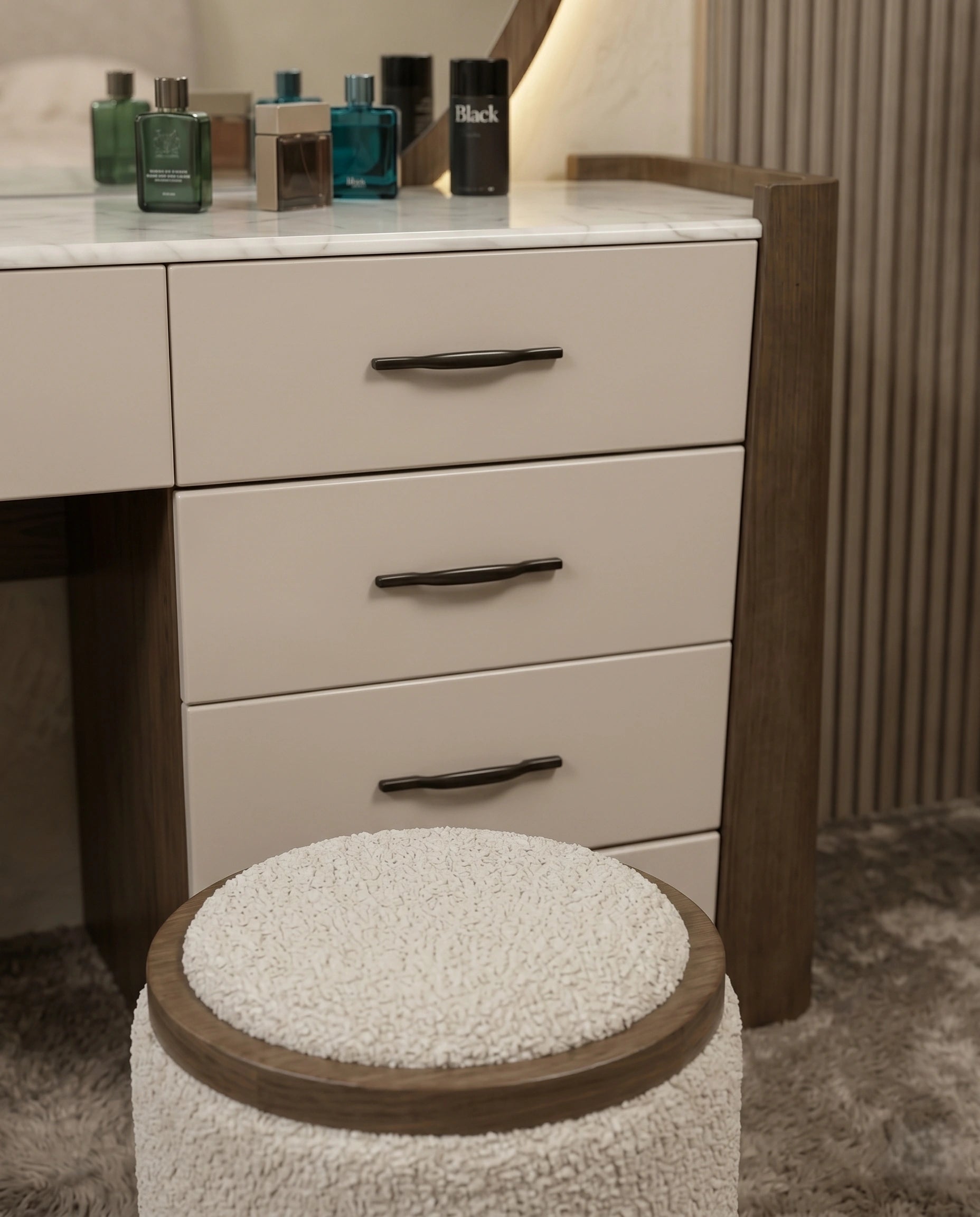 Organic Walnut & Marble Dressing Table Set with LED Mirror Arris Concepts