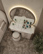 Organic Walnut & Marble Dressing Table Set with LED Mirror Arris Concepts