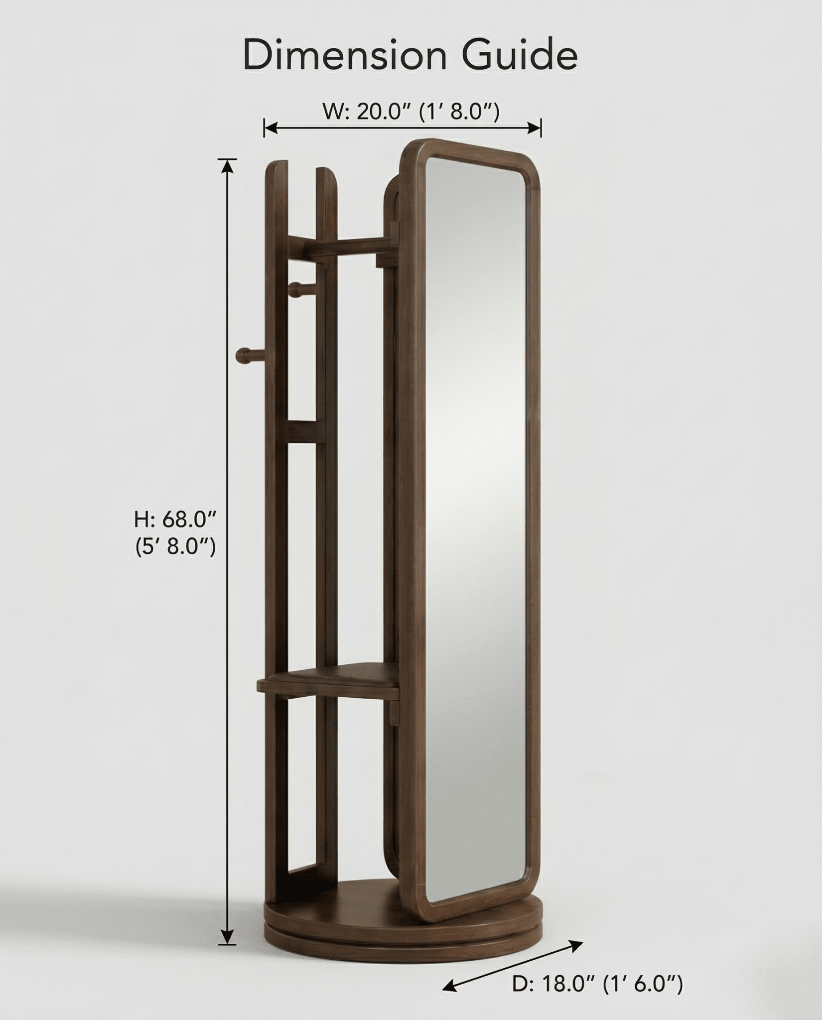 Masterfully crafted luxury freestanding swivel dressing mirror with a wood frame by Arris Concepts