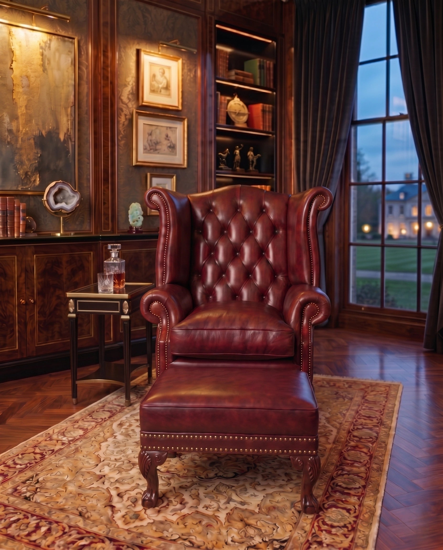 ACL Heritage Oxblood Leather Wingback Chair & Ottoman Arris Concepts
