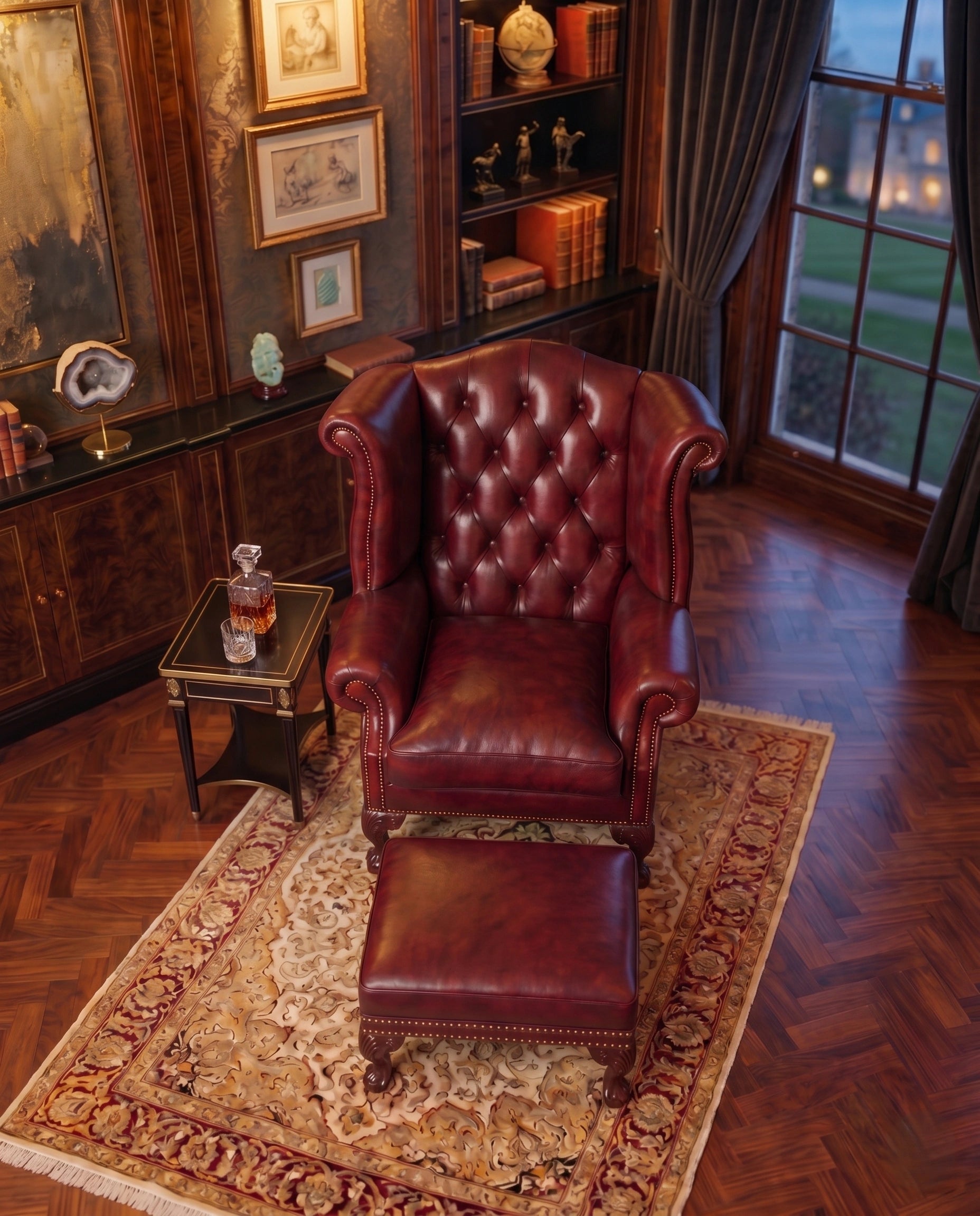 ACL Heritage Oxblood Leather Wingback Chair & Ottoman Arris Concepts
