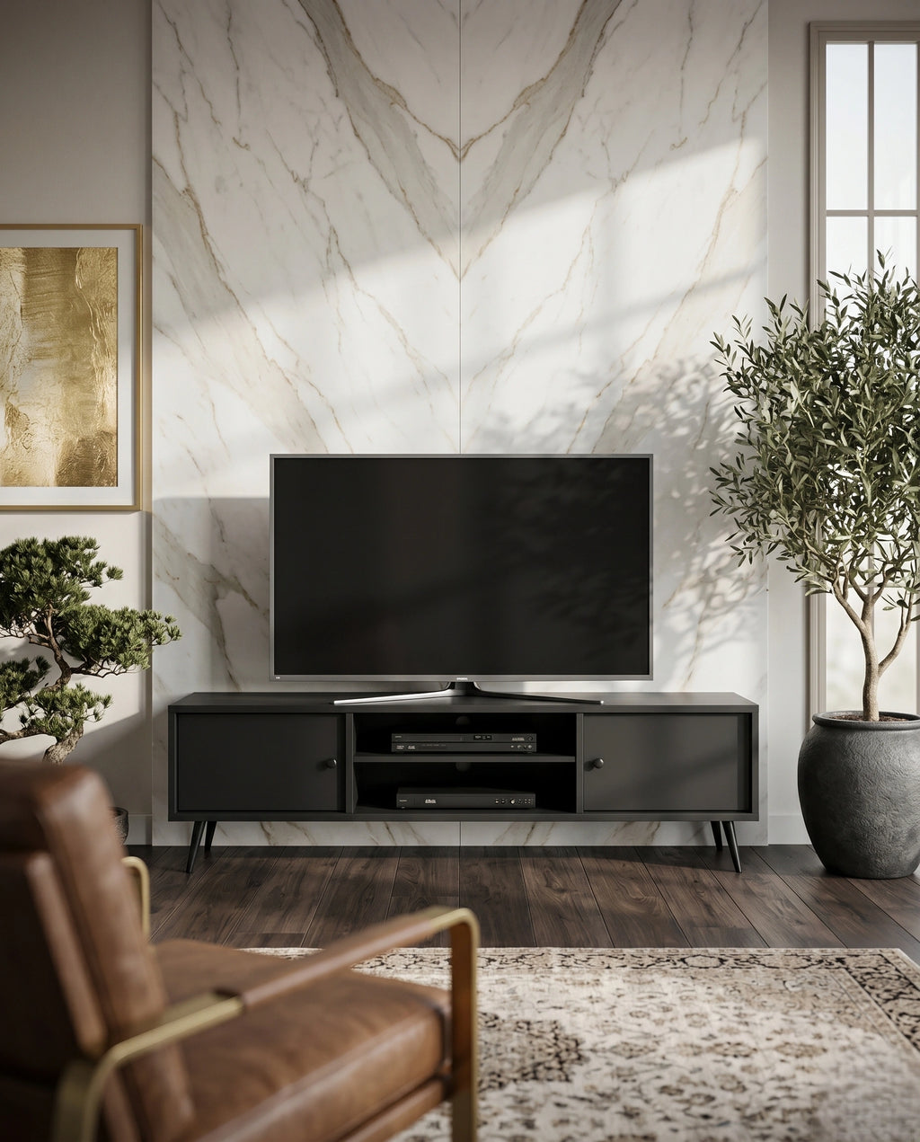 Mid-Century Matte Black TV Ledge & Media Console Arris Concepts