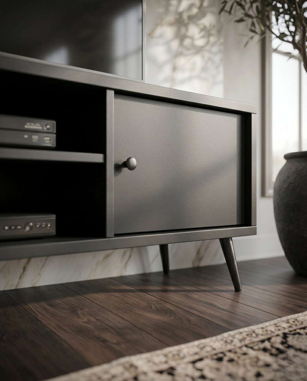 Mid-Century Matte Black TV Ledge & Media Console Arris Concepts