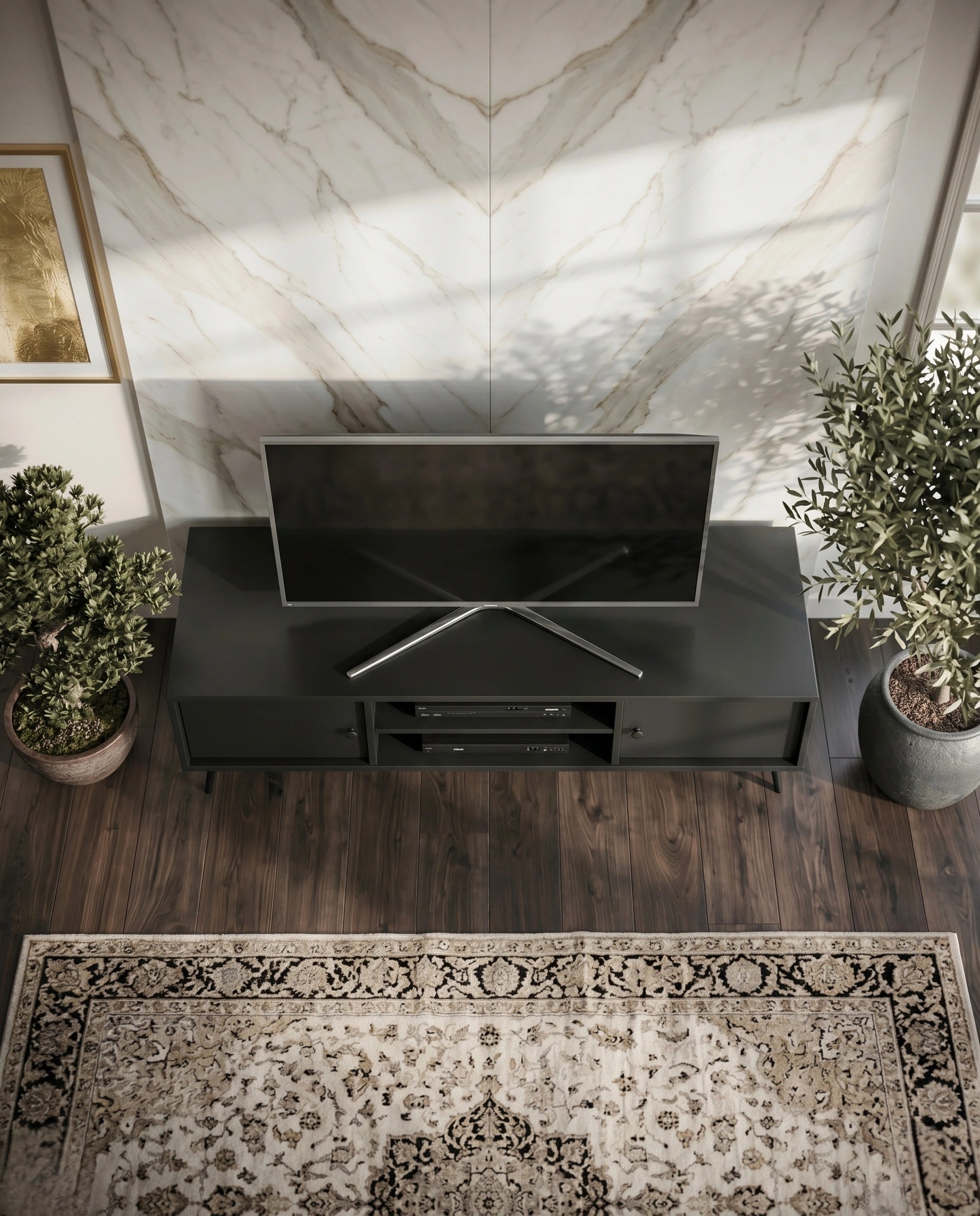 Mid-Century Matte Black TV Ledge & Media Console Arris Concepts