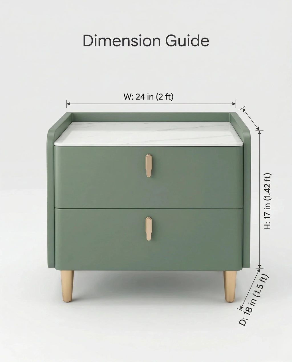 Masterfully crafted luxury modern green nightstand with marble top by Arris Concepts