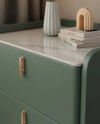 Masterfully crafted luxury modern green nightstand with marble top by Arris Concepts