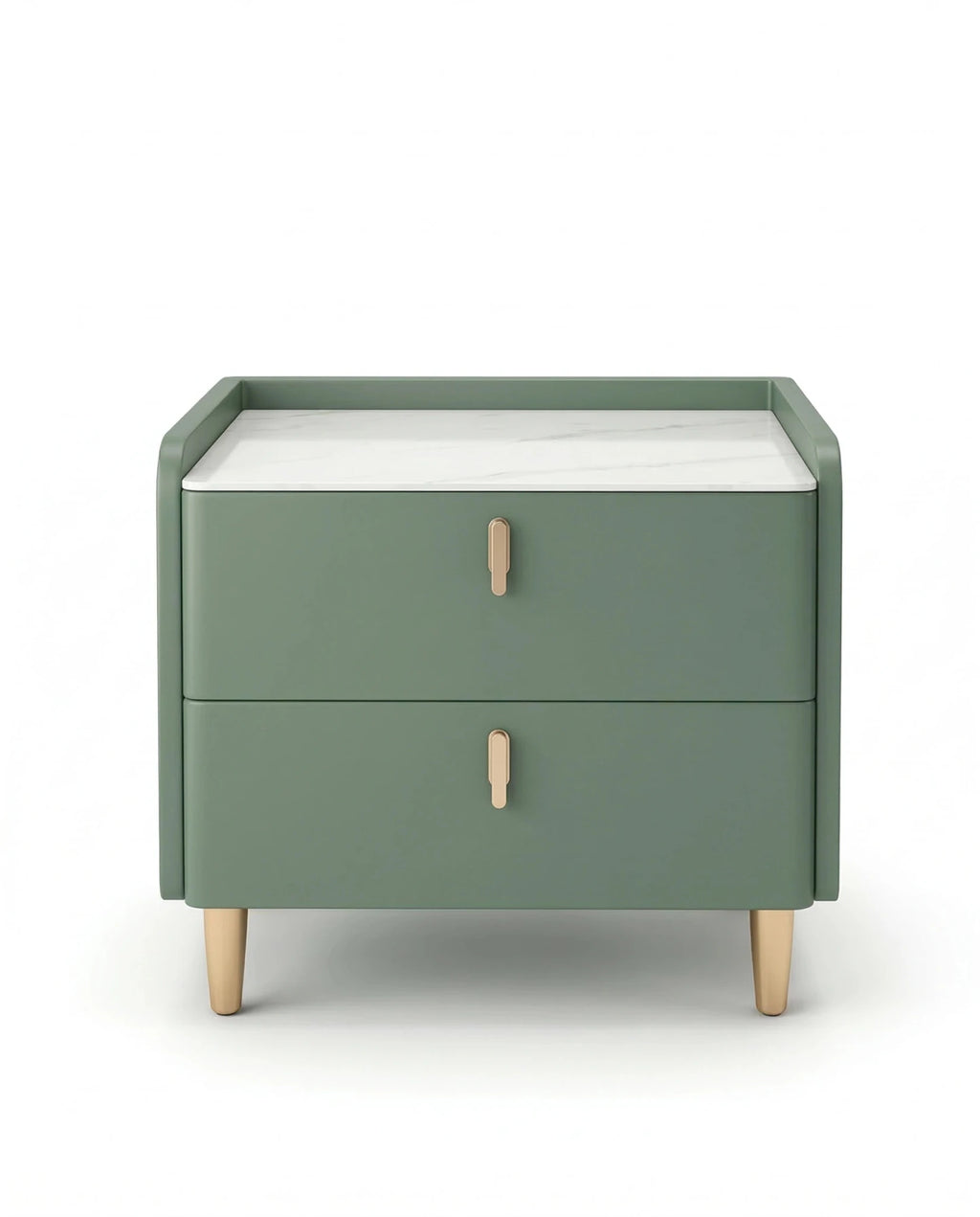 Masterfully crafted luxury modern green nightstand with marble top by Arris Concepts
