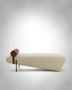 Masterfully crafted modern asymmetrical luxury Modern upholstered bed end bench by Arris Concepts