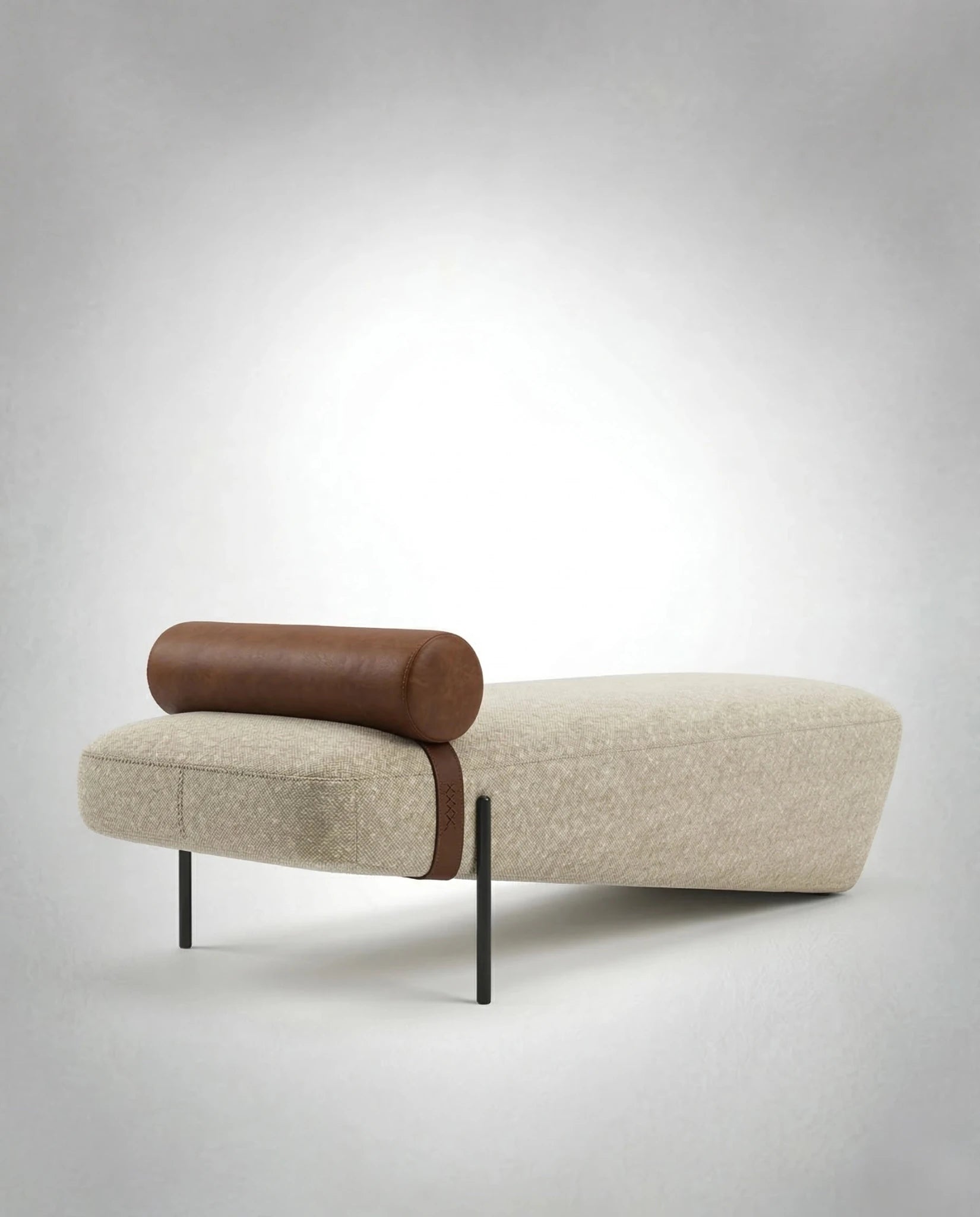 Masterfully crafted modern asymmetrical luxury Modern upholstered bed end bench by Arris Concepts