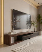 Masterfully crafted luxury modular TV ledge with wood and glass accents by Arris Concepts