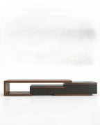 Masterfully crafted luxury modular TV ledge with wood and glass accents by Arris Concepts