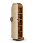 Masterfully crafted luxury rattan storage cabinet with wood shelves by Arris Concepts