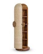 Masterfully crafted luxury rattan storage cabinet with wood shelves by Arris Concepts