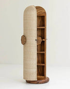Masterfully crafted luxury rattan storage cabinet with wood shelves by Arris Concepts