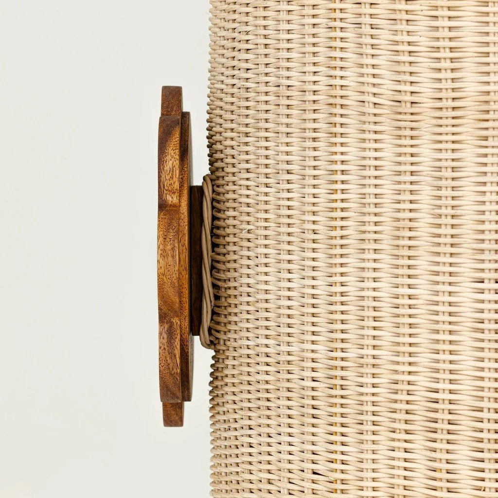 Masterfully crafted luxury rattan storage cabinet with wood shelves by Arris Concepts