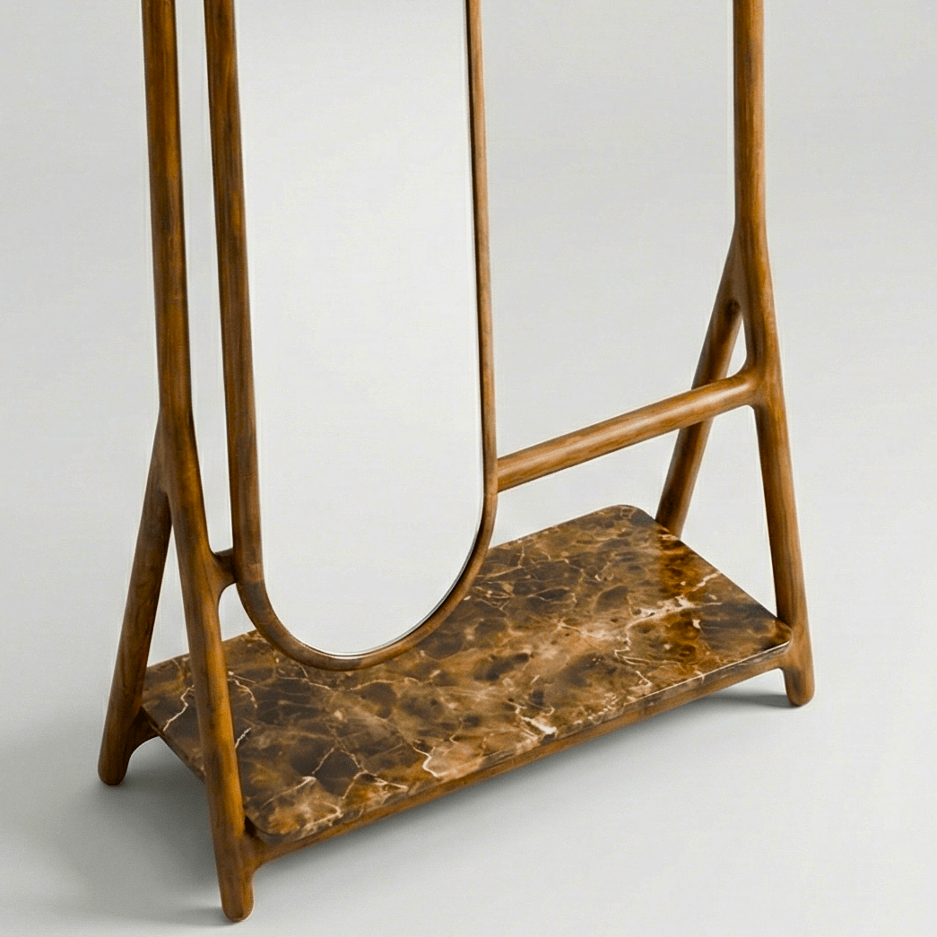 Luxury Solid Wood Freestanding Floor Mirror with Valet Stand - Arris Concepts