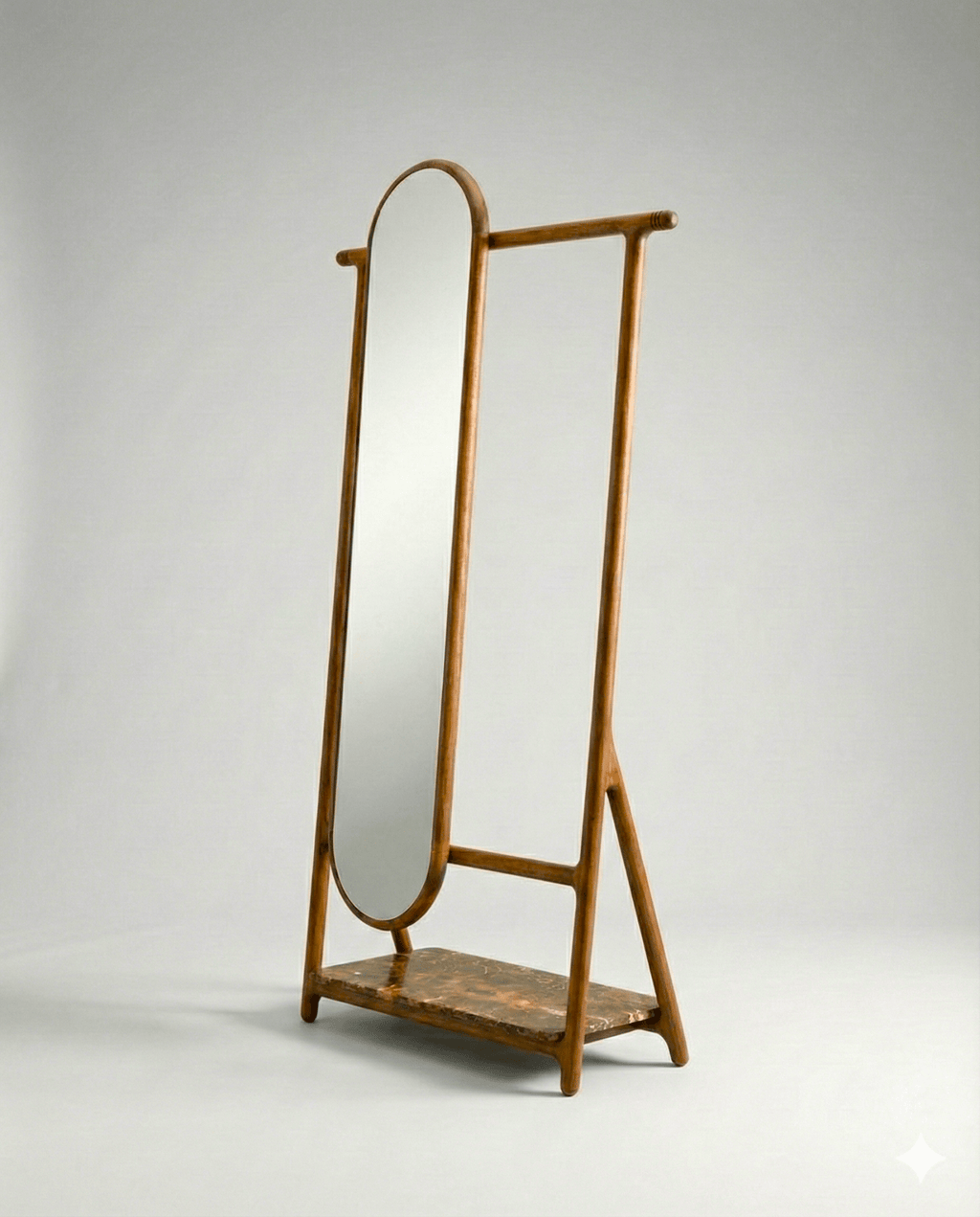 Luxury freestanding solid wood floor mirror with valet by Arris Concepts