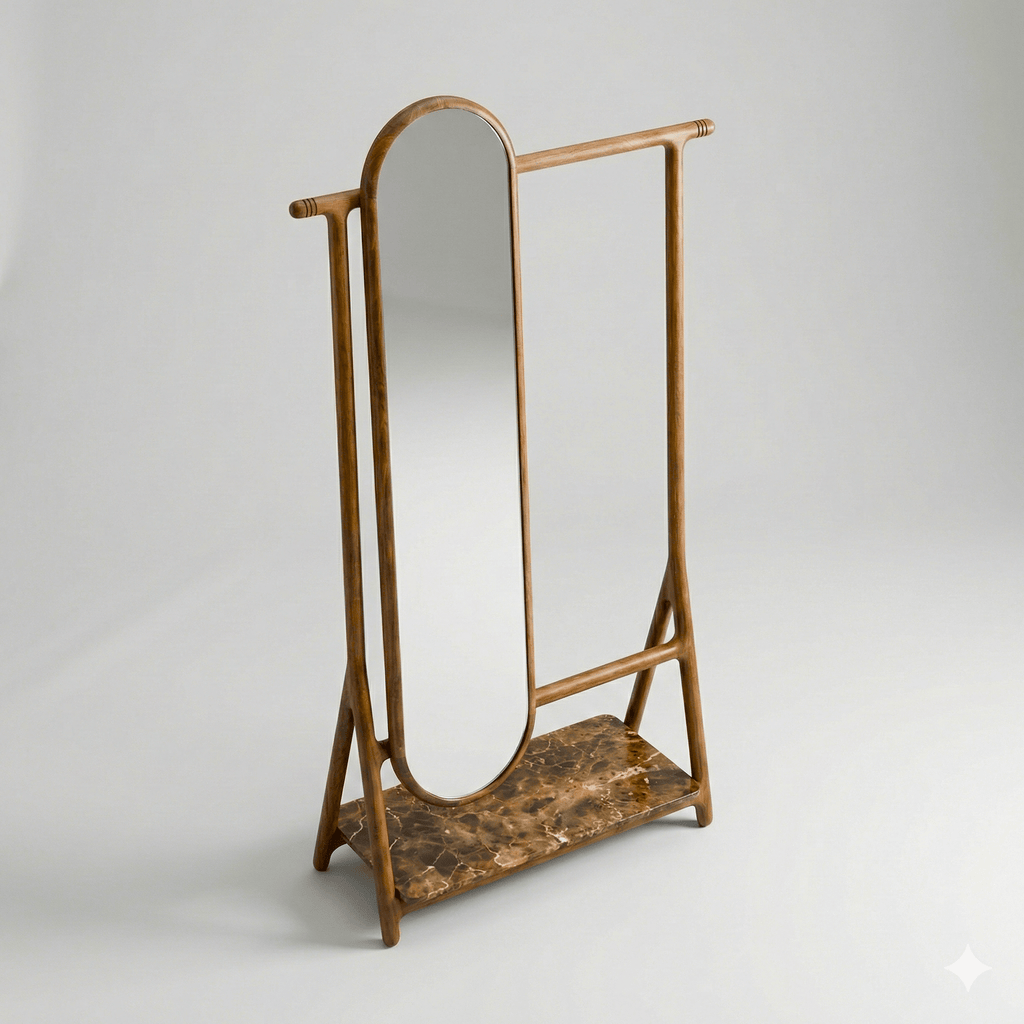 Luxury freestanding solid wood floor mirror with valet by Arris Concepts