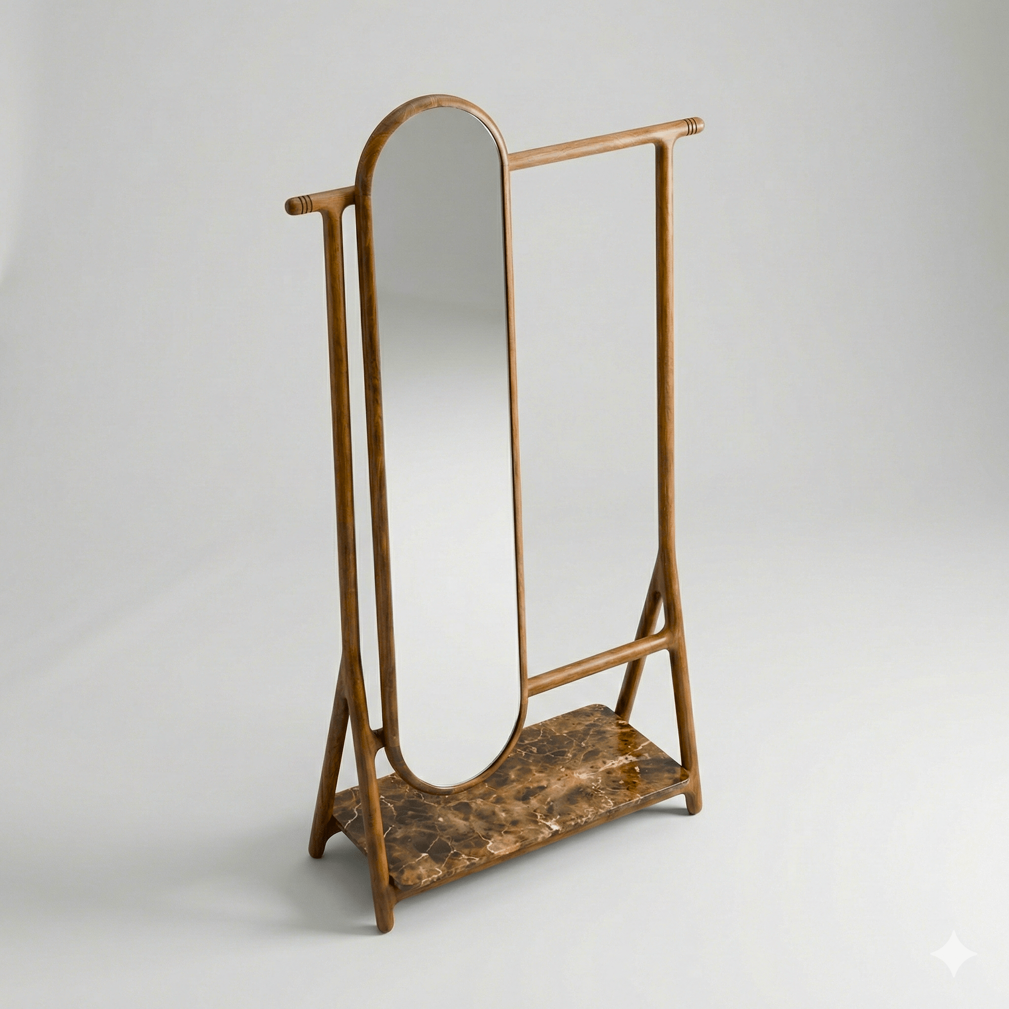 Luxury freestanding solid wood floor mirror with valet by Arris Concepts