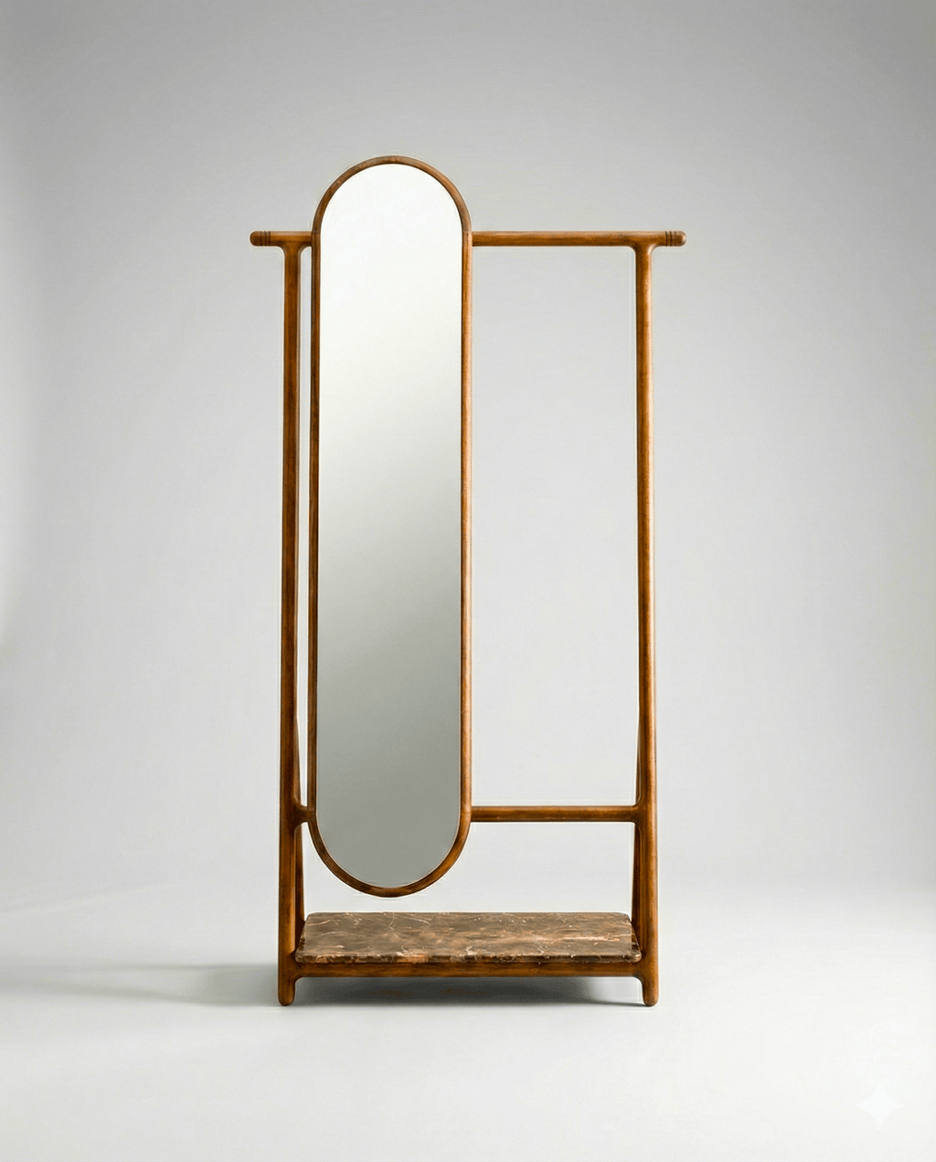 Luxury freestanding solid wood floor mirror with valet by Arris Concepts
