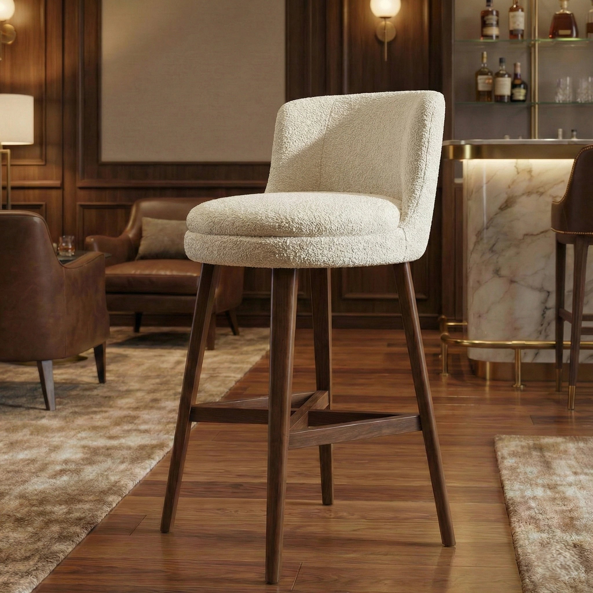 Masterfully crafted luxury textured beige counter stool for a modern kitchen by Arris Concepts