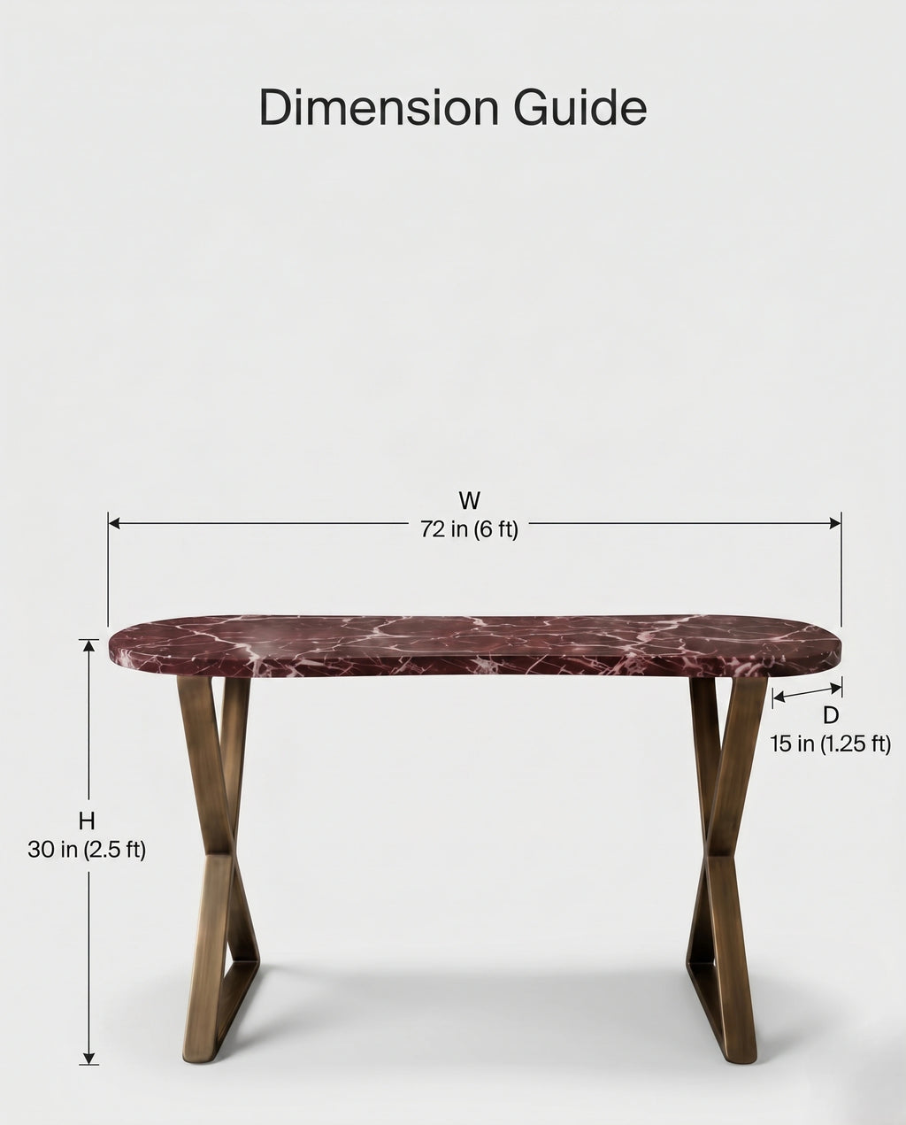 Architectural Rosso Marble & Brass Console Table Arris Concepts