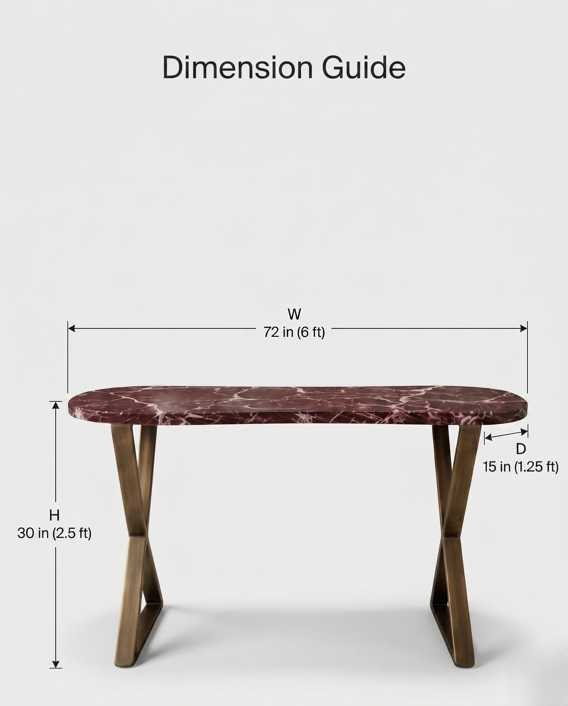 Architectural Rosso Marble & Brass Console Table Arris Concepts