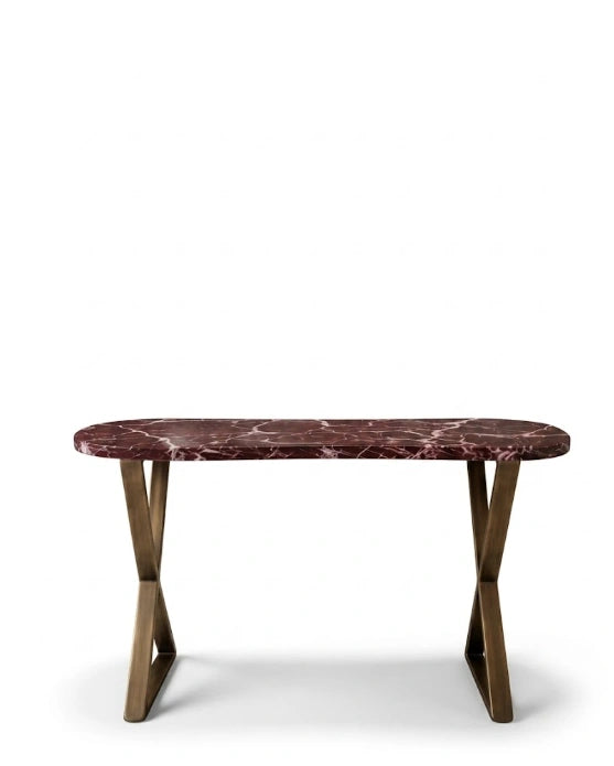 Architectural Rosso Marble & Brass Console Table Arris Concepts