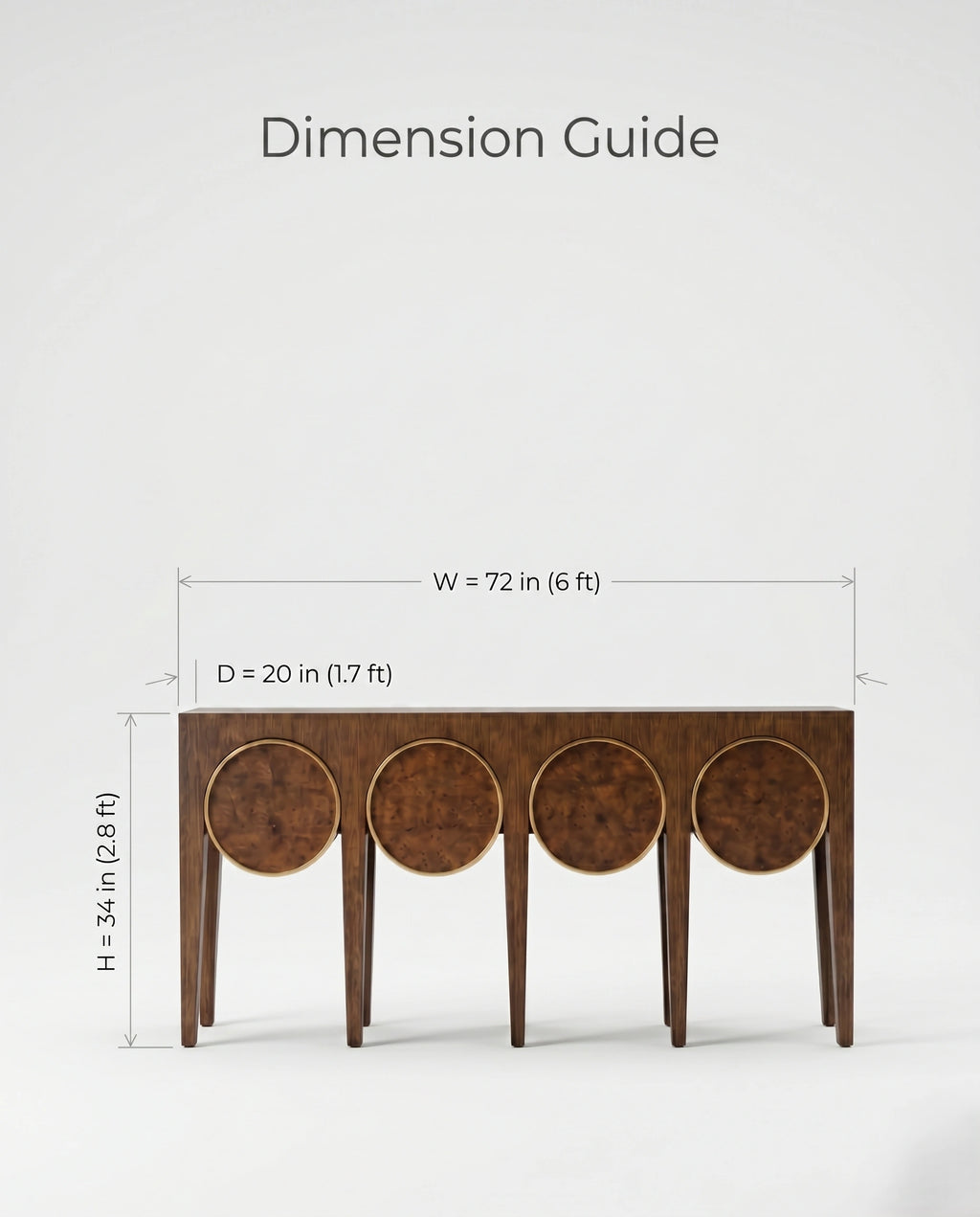 Architectural Burl Wood & Brass Geometric Console Table Arris Concepts