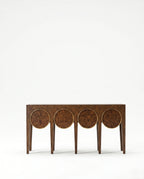 Architectural Burl Wood & Brass Geometric Console Table Arris Concepts