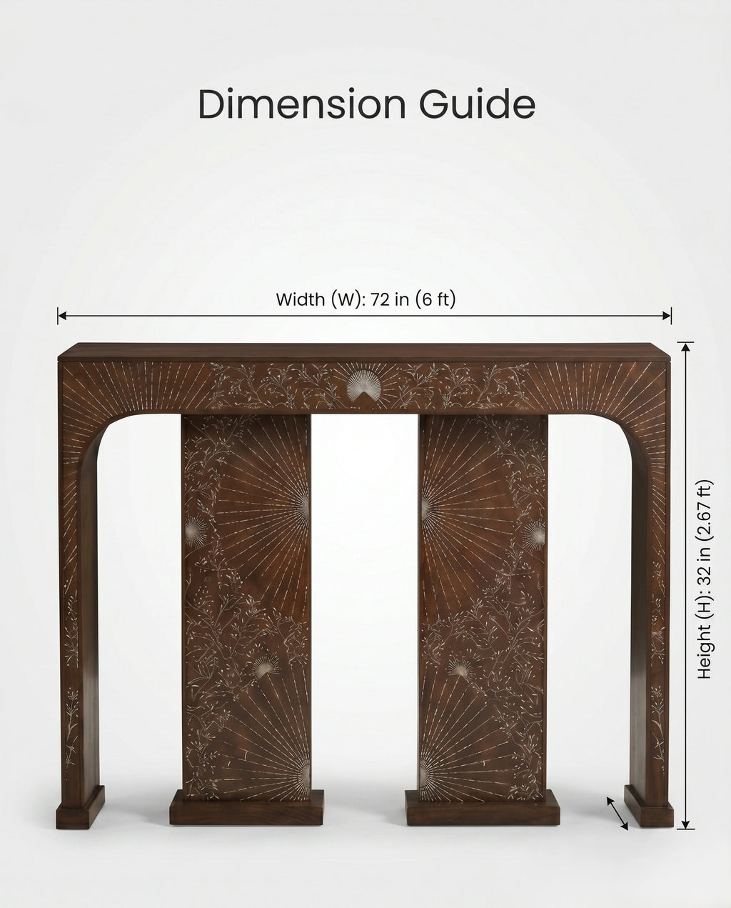 Artisanal Sunburst Inlay Wood Console Table Arris Concepts