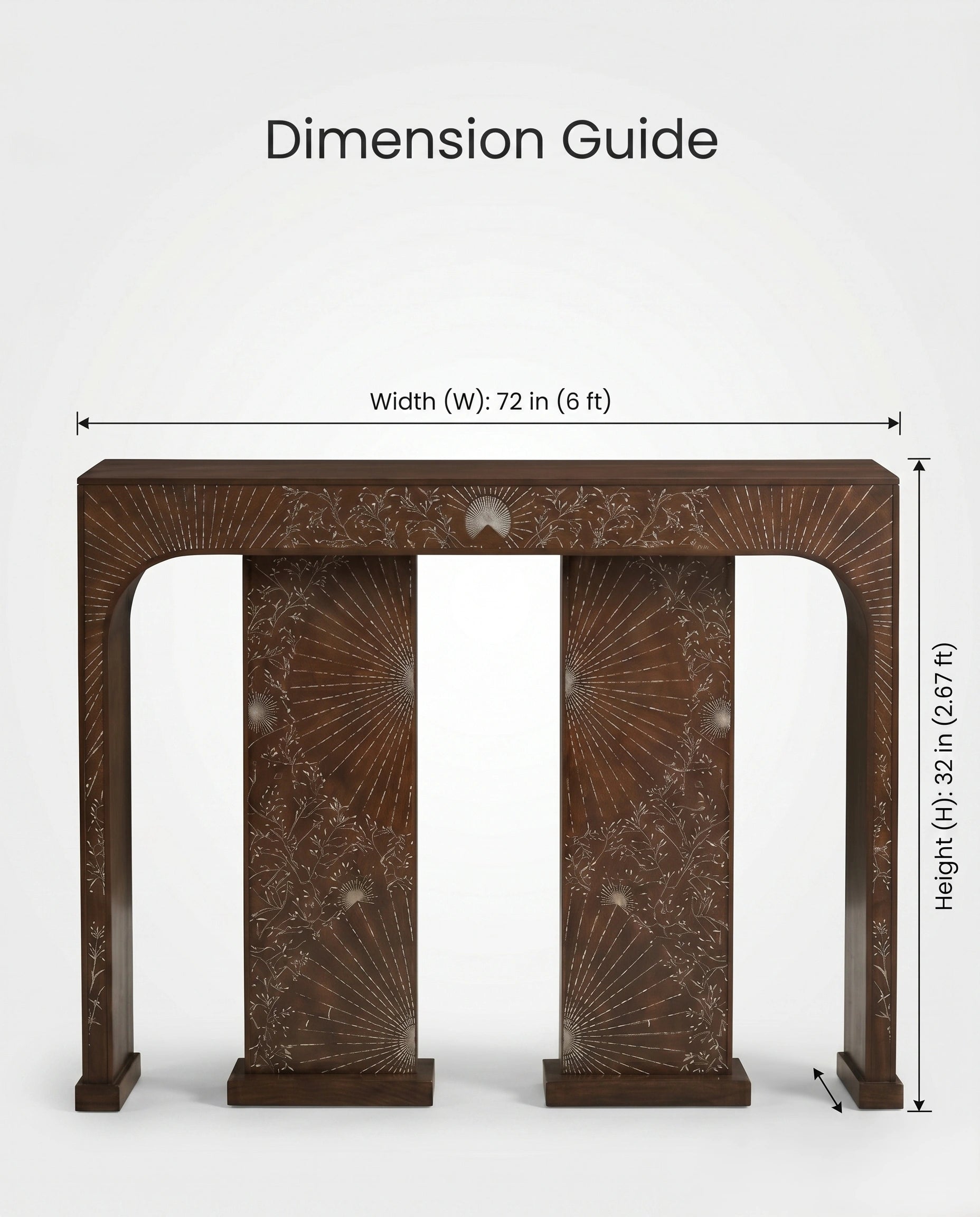 Artisanal Sunburst Inlay Wood Console Table Arris Concepts