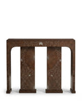 Artisanal Sunburst Inlay Wood Console Table Arris Concepts