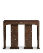 Artisanal Sunburst Inlay Wood Console Table Arris Concepts