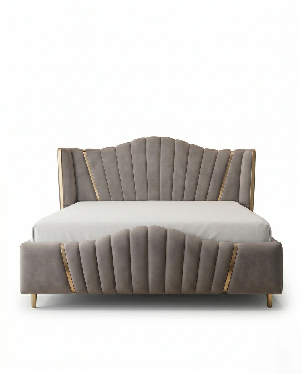Architectural Art Deco Mink Velvet Scalloped Bed Arris Concepts