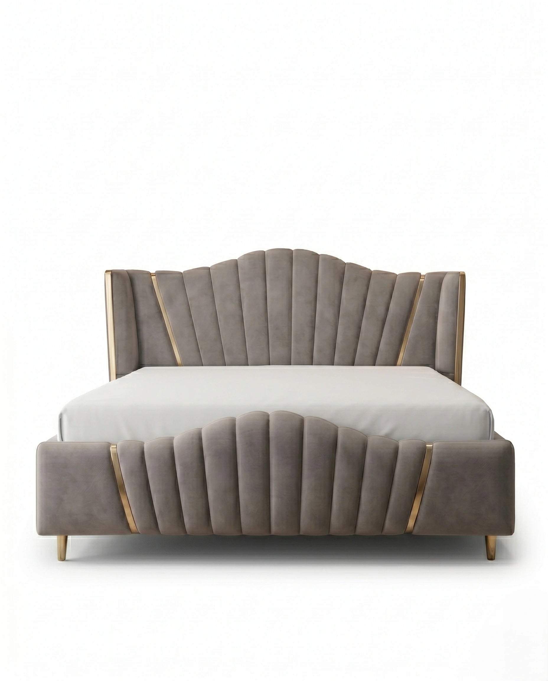 Architectural Art Deco Mink Velvet Scalloped Bed Arris Concepts