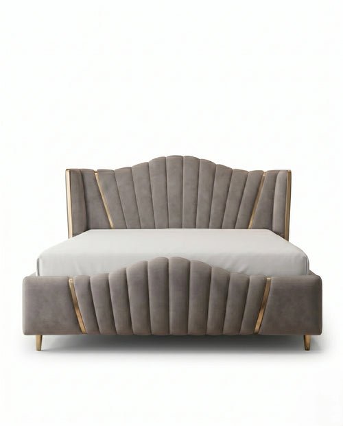 Architectural Art Deco Mink Velvet Scalloped Bed Arris Concepts