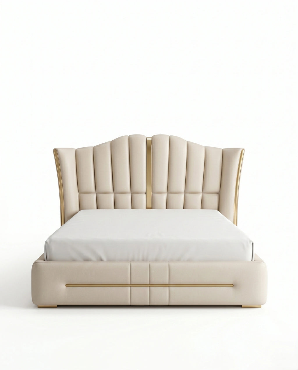Ivory Fluted Wingback Bed with Brass Inlay Arris Concepts