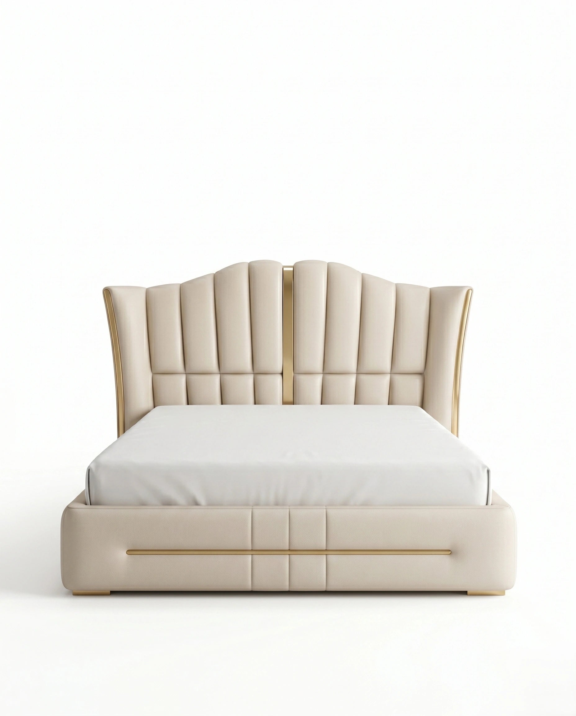 Ivory Fluted Wingback Bed with Brass Inlay Arris Concepts