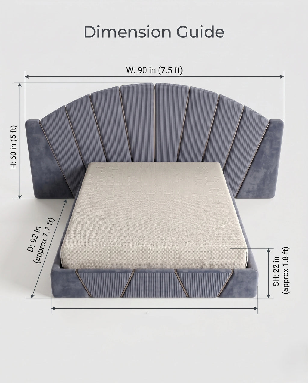 Architectural Art Deco Blue Velvet Sunburst Bed Arris Concepts