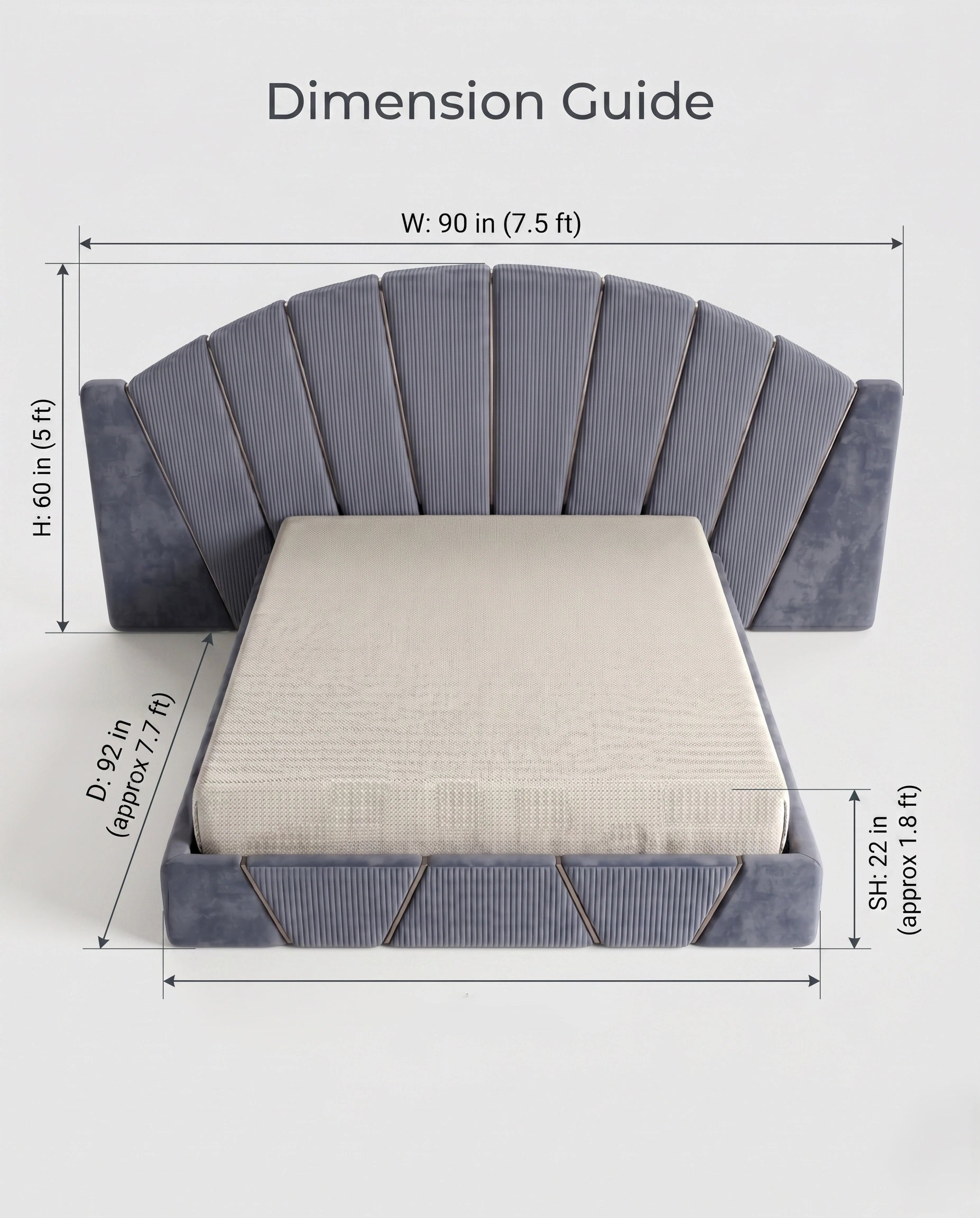 Architectural Art Deco Blue Velvet Sunburst Bed Arris Concepts