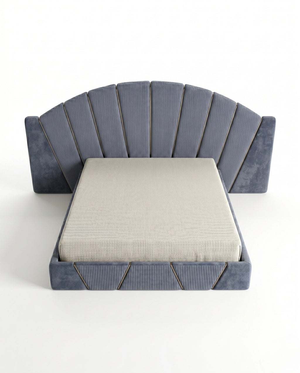 Architectural Art Deco Blue Velvet Sunburst Bed Arris Concepts