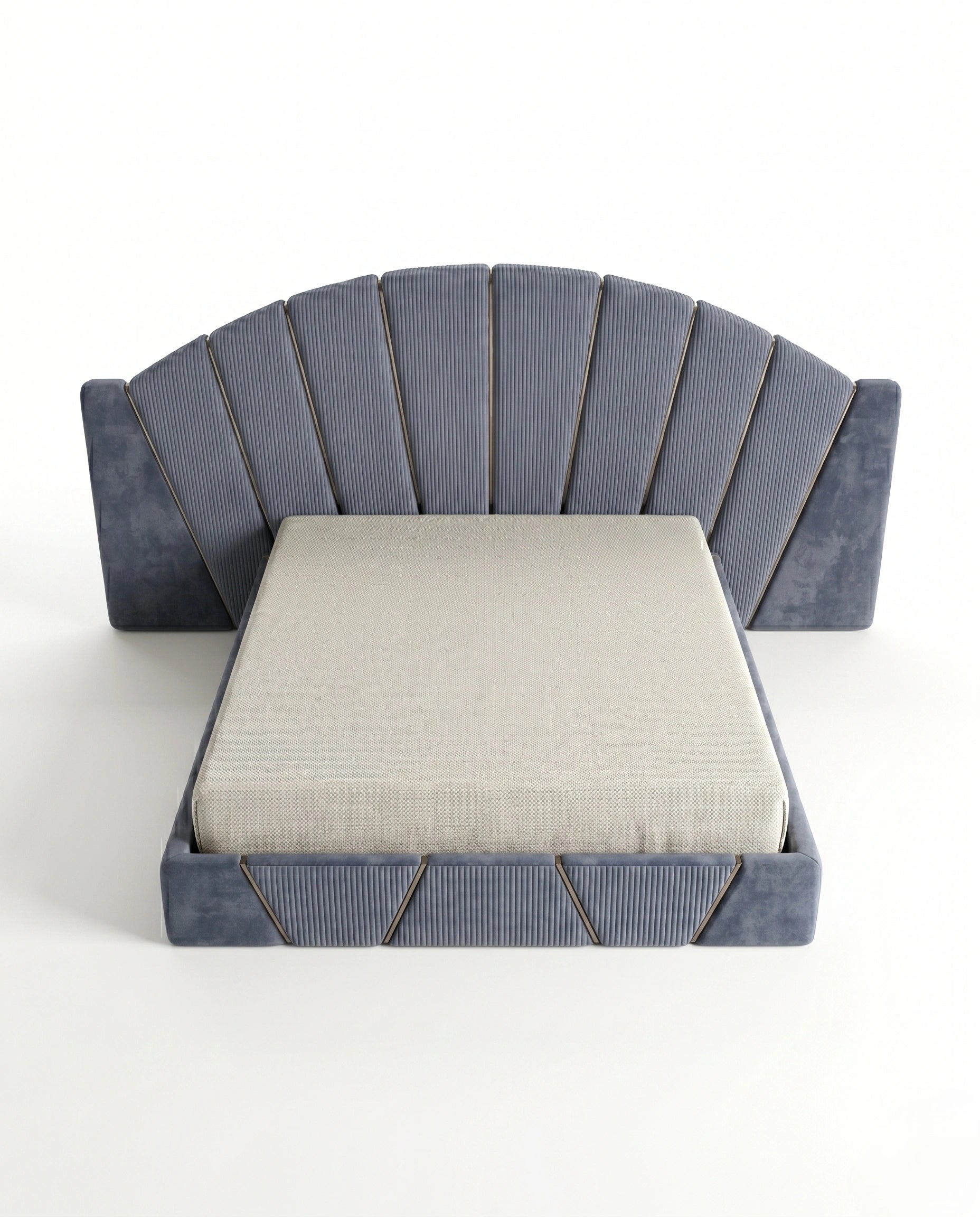 Architectural Art Deco Blue Velvet Sunburst Bed Arris Concepts