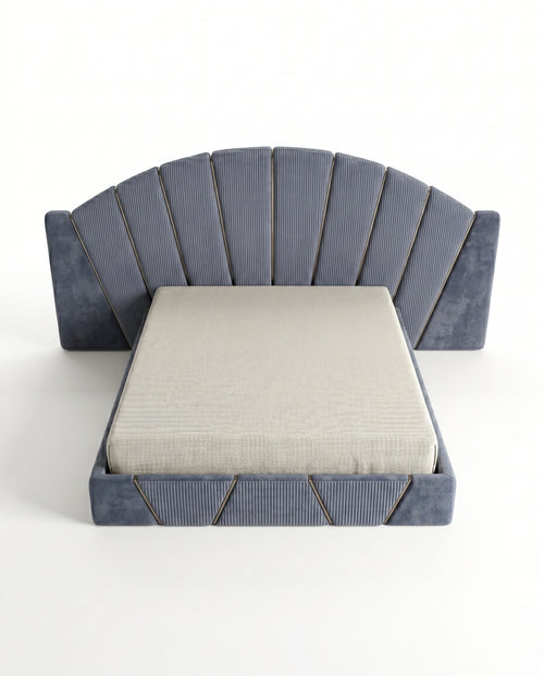 Architectural Art Deco Blue Velvet Sunburst Bed Arris Concepts