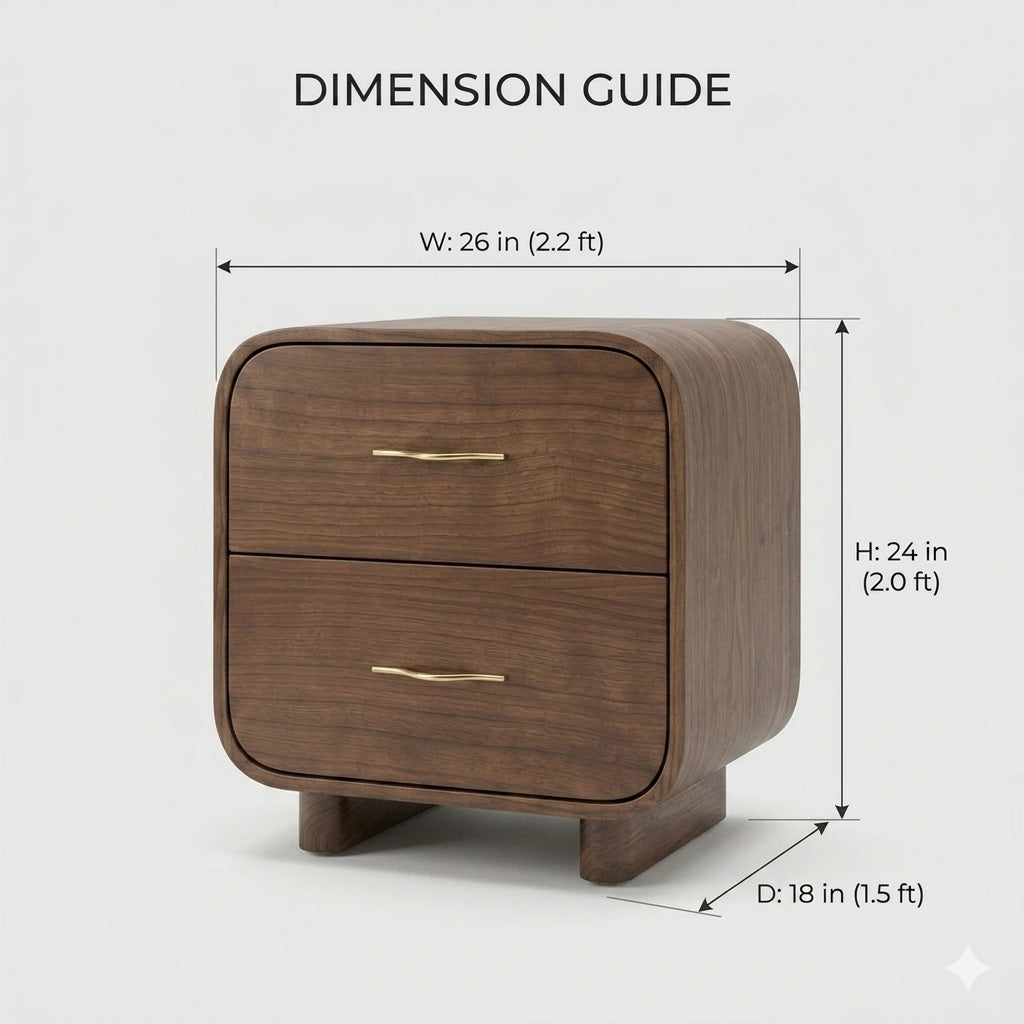 Organic Modern Walnut Nightstand with Brass Pulls Arris Concepts