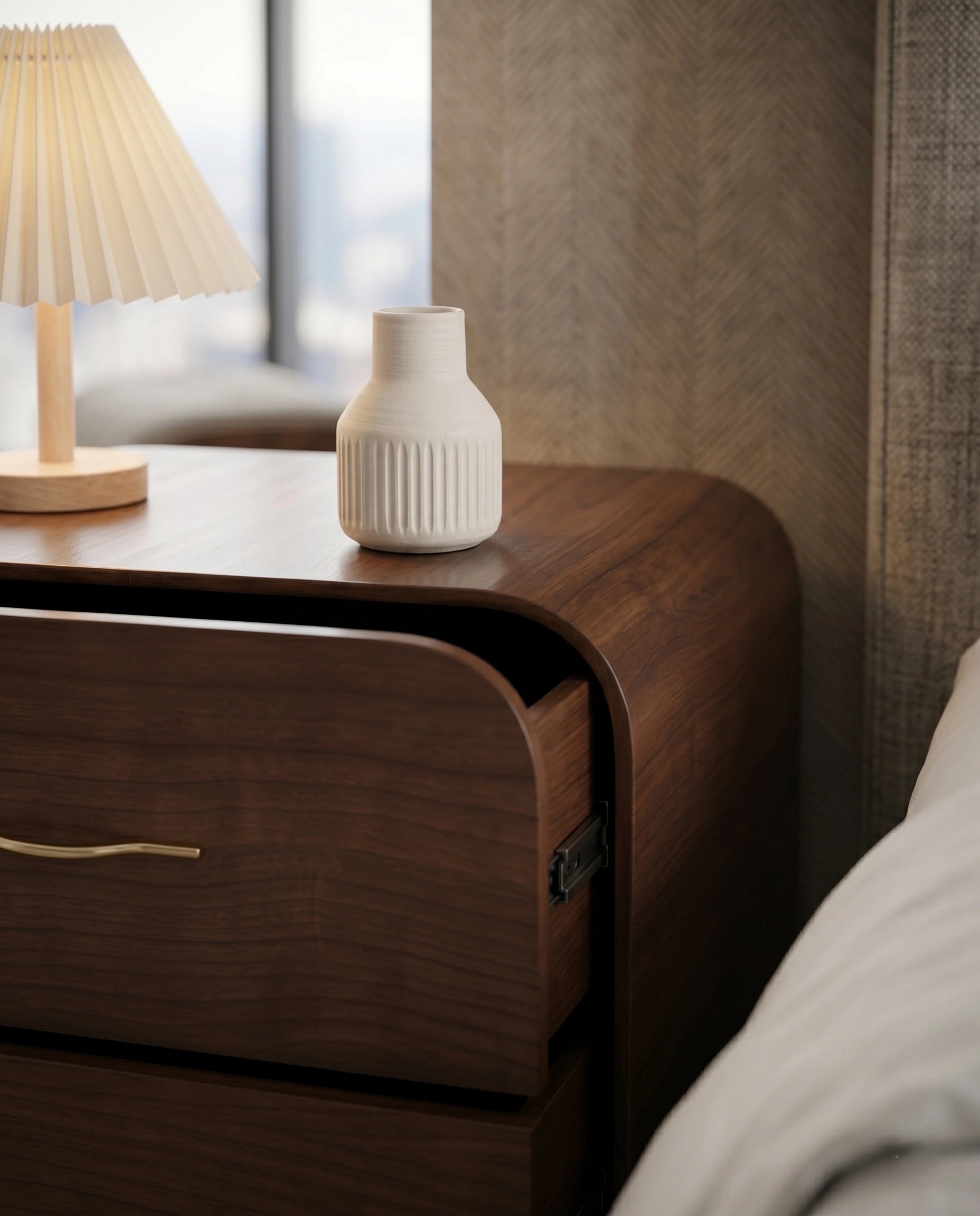 Organic Modern Walnut Nightstand with Brass Pulls Arris Concepts