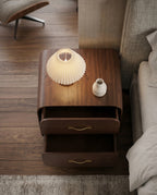 Organic Modern Walnut Nightstand with Brass Pulls Arris Concepts